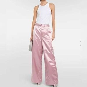 Staud Shay Satin High Rise Straight Wide Leg Pants in Cherry Blossom Women's 0